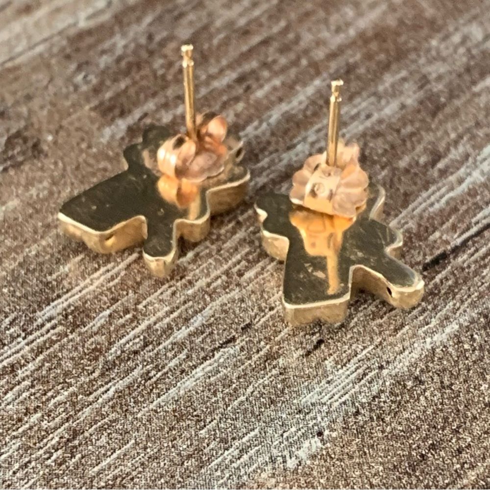 14k Yellow Gold Stud Earrings Sculptural Pierced Abstract Textured Earrings 1.4g - Picture 3 of 11